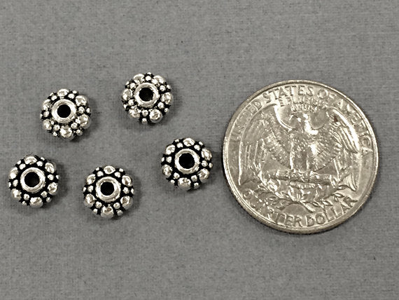 30 Pc Daisy Beads Pewter 8.5 mm Antique Silver BULK Wholesale - PBF133 - BeadPrism