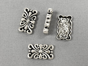 8 pcs  5-Hole spacer bar Antique Silver pewter, 24 mm x 13 mm, Victorian Design - PBF104 - BeadPrism