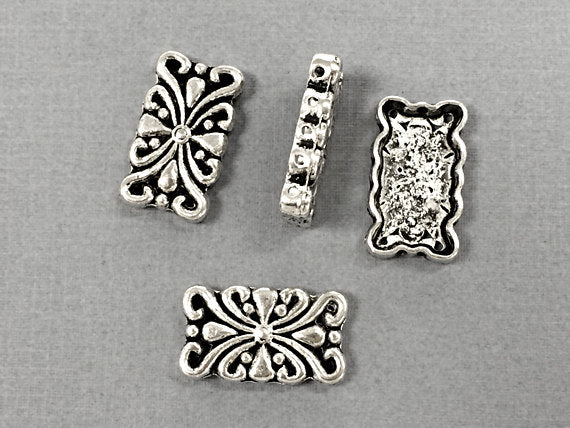 8 pcs  5-Hole spacer bar Antique Silver pewter, 24 mm x 13 mm, Victorian Design - PBF104 - BeadPrism