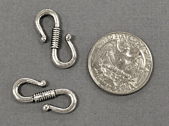 10 pc Pewter S Hook 24 mm Antique Silver BULK Wholesale - PBF107 - BeadPrism