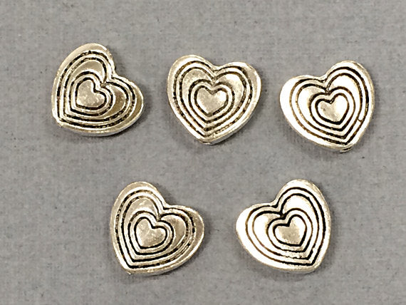 30 pc Heart Beads, silver heart beads, heart shape beads, Pewter Antique Silver Wholesale - PBF109 - BeadPrism