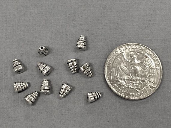 50 pc 6mm Silver Spacers, 6mm silver cone beads, Karen Silver styles, 6mm cone beads - PBF111 - BeadPrism