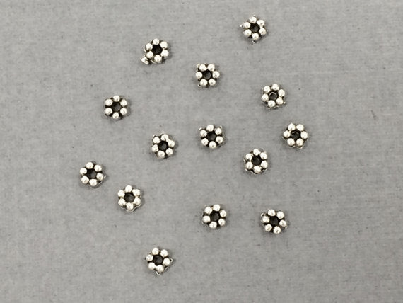 100 Pc Daisy Beads Pewter 3.5 mm Antique Silver BULK Wholesale - PBF112 - BeadPrism