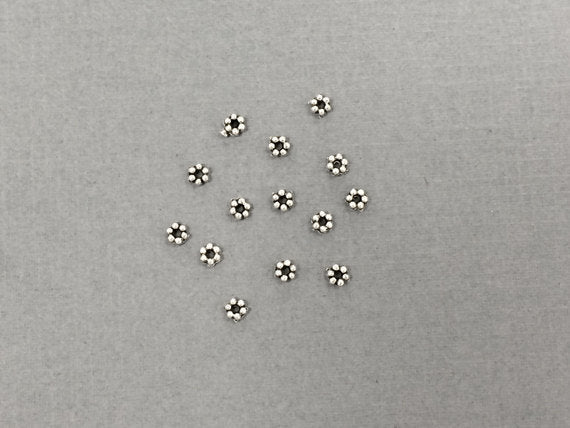 100 Pc Daisy Beads Pewter 3.5 mm Antique Silver BULK Wholesale - PBF112 - BeadPrism