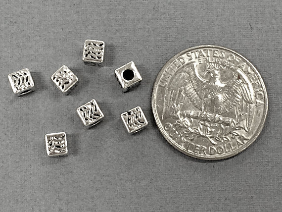 50pc 4.5mm Square Spacer Beads 2.2mm Hole Antique Silver finish Pewter Block Beads -PBF122 - BeadPrism