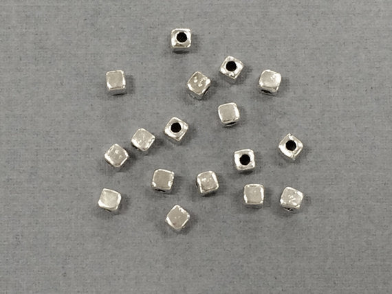 100 pc 3mm Square Bead 1.3 mm Hole Antique Silver Pewter  BULK Wholesale - PBF124 - BeadPrism
