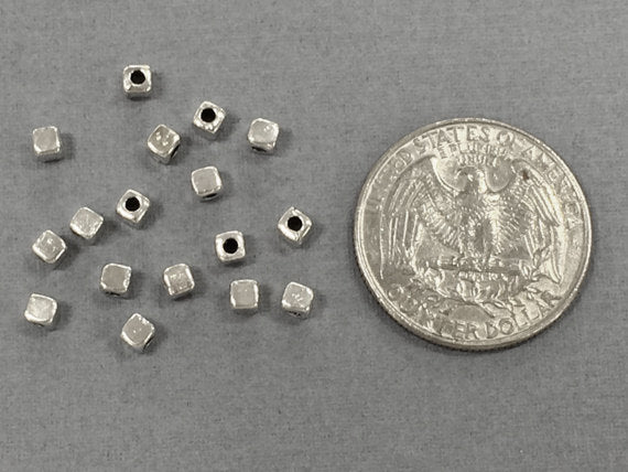 100 pc 3mm Square Bead 1.3 mm Hole Antique Silver Pewter  BULK Wholesale - PBF124 - BeadPrism