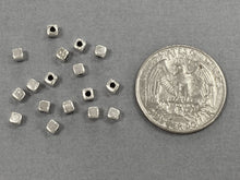 Load image into Gallery viewer, 100 pc 3mm Square Bead 1.3 mm Hole Antique Silver Pewter  BULK Wholesale - PBF124 - BeadPrism