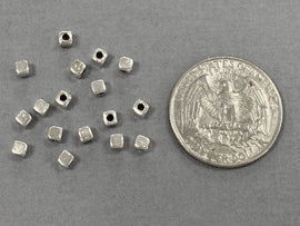 100 pc 3mm Square Bead 1.3 mm Hole Antique Silver Pewter  BULK Wholesale - PBF124 - BeadPrism