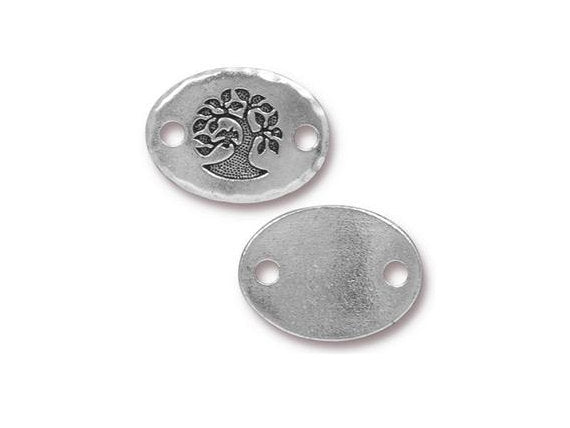 5 Tree of Life Connector Link Oval Coins Tierracast Pewter Antique Silver Finish Yoga Link - P3186SA - BeadPrism