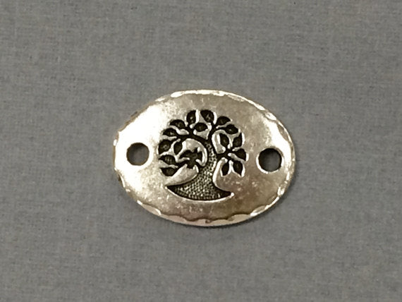 5 Tree of Life Connector Link Oval Coins Tierracast Pewter Antique Silver Finish Yoga Link - P3186SA - BeadPrism