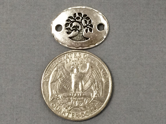 5 Tree of Life Connector Link Oval Coins Tierracast Pewter Antique Silver Finish Yoga Link - P3186SA - BeadPrism