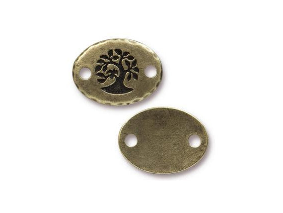 5 Tree of Life Connector Oval Coin Tierracast Pewter Antique Brass Yoga Zen Spiritual Link - P3186BO - BeadPrism