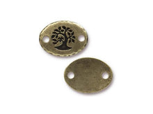 Load image into Gallery viewer, 5 Tree of Life Connector Oval Coin Tierracast Pewter Antique Brass Yoga Zen Spiritual Link - P3186BO - BeadPrism
