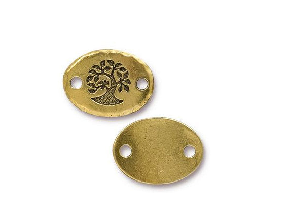 5 Tree of Life Oval Coin Connector Link - Tierracast Pewter - Gold Plated - Yoga Zen - P3186GA - BeadPrism