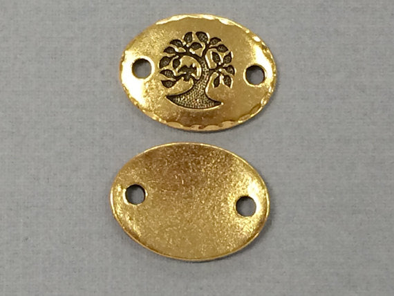 5 Tree of Life Oval Coin Connector Link - Tierracast Pewter - Gold Plated - Yoga Zen - P3186GA - BeadPrism