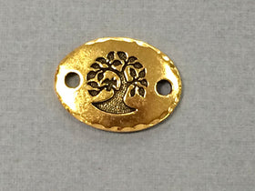 5 Tree of Life Oval Coin Connector Link - Tierracast Pewter - Gold Plated - Yoga Zen - P3186GA - BeadPrism