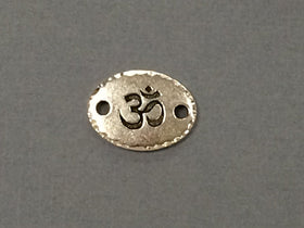 5 OM Ohm Connector Link Oval Coin, Tierracast Pewter, Antique Silver Yoga Meditation Links - P3187SA - BeadPrism