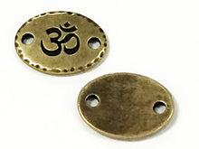 Load image into Gallery viewer, 5 OM Ohm Connector Link Oval Coin, Tierracast Pewter, Brass Oxide Yoga Zen Spiritual Links - P3187BO - BeadPrism