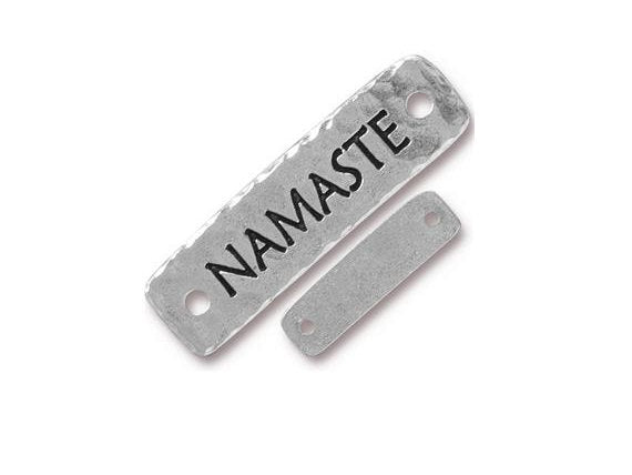 3 Namaste Bar Connector Link 1.5" Tierracast Pewter Silver Antique Finish, Yoga Zen Link-P3188SA - BeadPrism