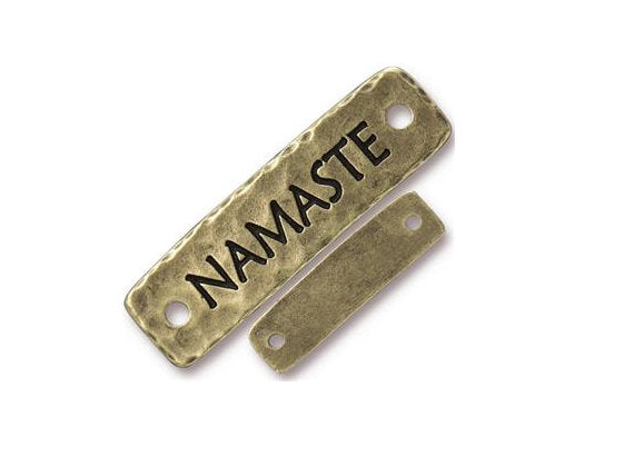 3 Namaste Bar Connector Link 1.5" Tierracast Pewter Brass Antique Finish Yoga Zen Spiritual -P3188BO - BeadPrism