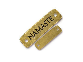3 Namaste Bar Connector Link 1.5" Tierracast Pewter Gold Plated, Yoga Zen Spiritual -P3188GA - BeadPrism