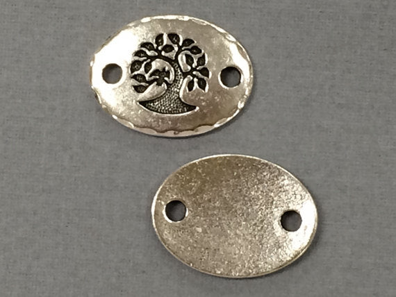 5 Tree of Life Connector Link Oval Coins Tierracast Pewter Antique Silver Finish Yoga Link - P3186SA - BeadPrism