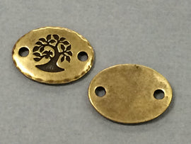 5 Tree of Life Connector Oval Coin Tierracast Pewter Antique Brass Yoga Zen Spiritual Link - P3186BO - BeadPrism