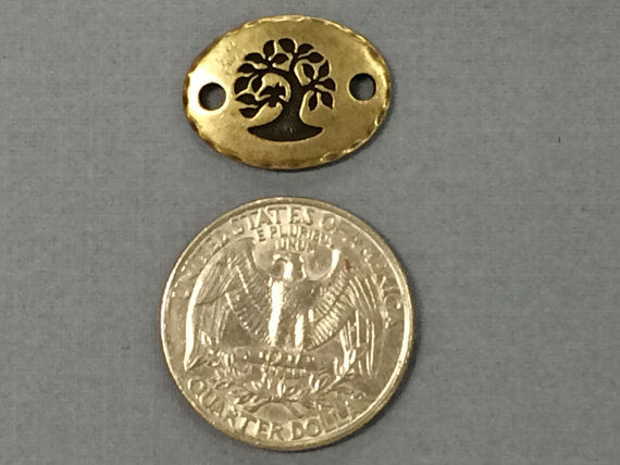 5 Tree of Life Connector Oval Coin Tierracast Pewter Antique Brass Yoga Zen Spiritual Link - P3186BO - BeadPrism