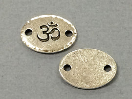 5 OM Ohm Connector Link Oval Coin, Tierracast Pewter, Antique Silver Yoga Meditation Links - P3187SA - BeadPrism