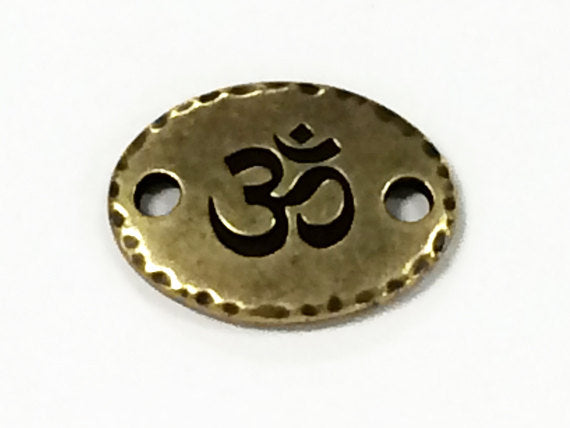 5 OM Ohm Connector Link Oval Coin, Tierracast Pewter, Brass Oxide Yoga Zen Spiritual Links - P3187BO - BeadPrism
