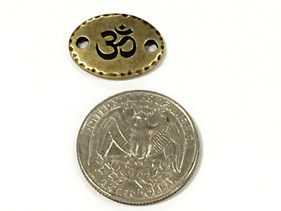5 OM Ohm Connector Link Oval Coin, Tierracast Pewter, Brass Oxide Yoga Zen Spiritual Links - P3187BO - BeadPrism