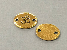 5 OM Ohm Connector Link Oval Coin, Tierracast Pewter, Gold Plated, Yoga Zen Spiritual -P3187GA - BeadPrism