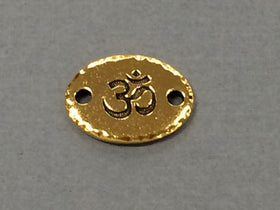 5 OM Ohm Connector Link Oval Coin, Tierracast Pewter, Gold Plated, Yoga Zen Spiritual -P3187GA - BeadPrism