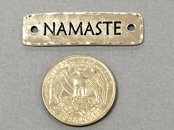 3 Namaste Bar Connector Link 1.5" Tierracast Pewter Silver Antique Finish, Yoga Zen Link-P3188SA - BeadPrism
