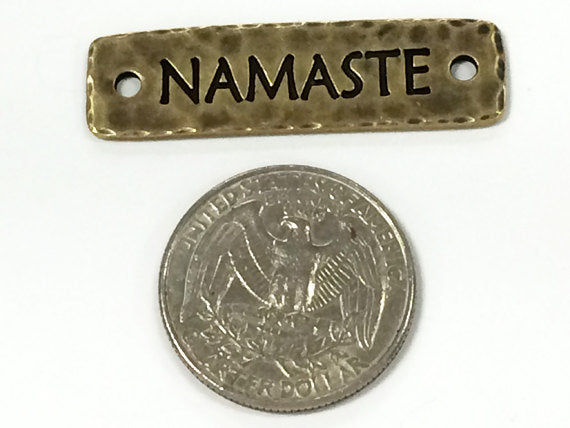 3 Namaste Bar Connector Link 1.5" Tierracast Pewter Brass Antique Finish Yoga Zen Spiritual -P3188BO - BeadPrism