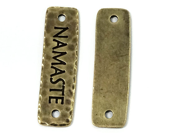 3 Namaste Bar Connector Link 1.5" Tierracast Pewter Brass Antique Finish Yoga Zen Spiritual -P3188BO - BeadPrism
