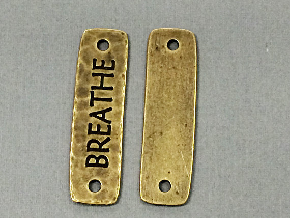 3 Breathe Bar Connector Link 1.5" Tierracast Pewter Antique Brass Finish, Yoga Zen -P3189BO - BeadPrism