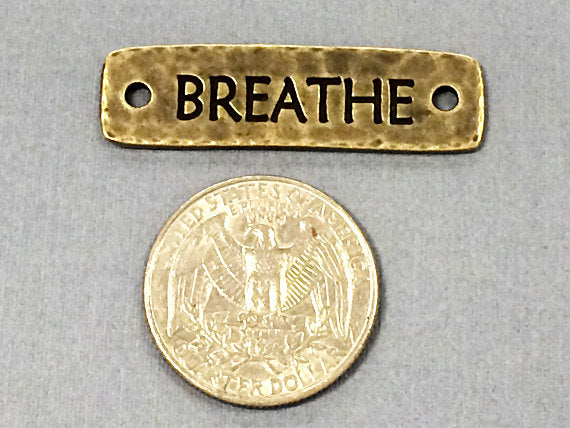 3 Breathe Bar Connector Link 1.5" Tierracast Pewter Antique Brass Finish, Yoga Zen -P3189BO - BeadPrism