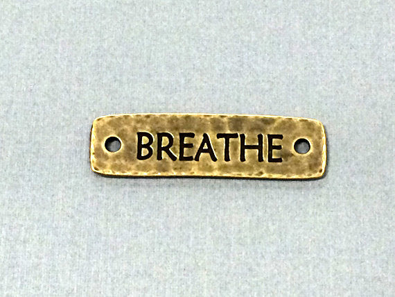 3 Breathe Bar Connector Link 1.5" Tierracast Pewter Antique Brass Finish, Yoga Zen -P3189BO - BeadPrism
