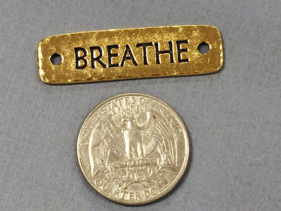 3 Breathe Bar Connector Link 1.5" Tierracast Pewter Gold Plated Yoga Zen Spiritual -P3189GA - BeadPrism