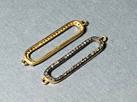 Pave set  Real Diamond Deco 1.4 Inch Connector in Gold Plated  Sterling Silver - DIA11-G - BeadPrism