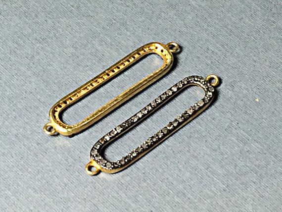 Pave set  Real Diamond Deco 1.4 Inch Connector in Gold Plated  Sterling Silver - DIA11-G - BeadPrism