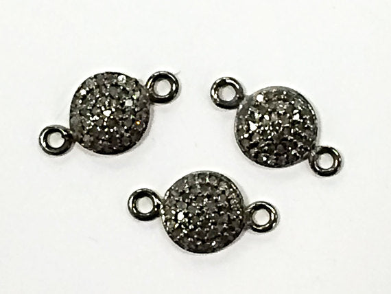 8mm Disc Pave set  Real Diamond Small Link in Oxidized Sterling Silver Wholesale - DIA12 - BeadPrism