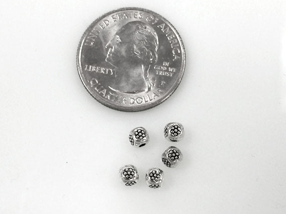 50 Pc 4.5 mm Pewter Spacer Beads Karen Silver Style Dotted Flower Design - PBF085 - BeadPrism