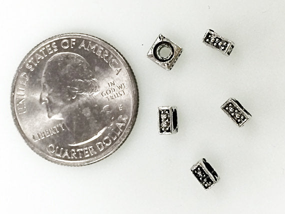 38 Pc 5mm Square Spacers Antique silver finish Pewter Beads, silver square rondells - PBF271 - BeadPrism