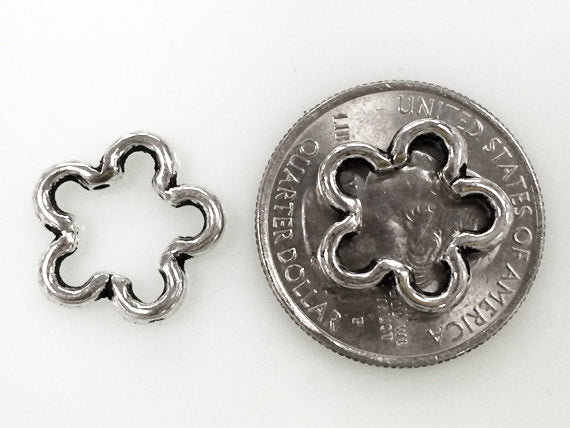 25 Pc Pewter Flower Bead Frame 16mm Antique Silver PBF272 - BeadPrism