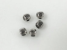 Load image into Gallery viewer, 50 Pc 4.5 mm Pewter Spacer Beads Karen Silver Style Dotted Flower Design - PBF085 - BeadPrism