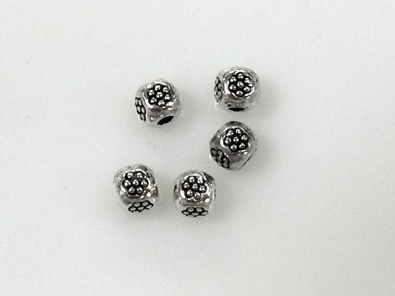 50 Pc 4.5 mm Pewter Spacer Beads Karen Silver Style Dotted Flower Design - PBF085 - BeadPrism