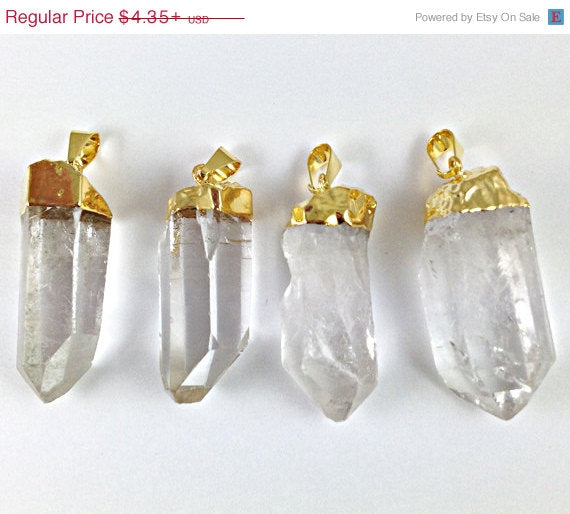 4 Pcs Crystal Quartz Point Pendant with Electroplated Gold Cap WHOLESALE - DP5-Crys-4 - BeadPrism